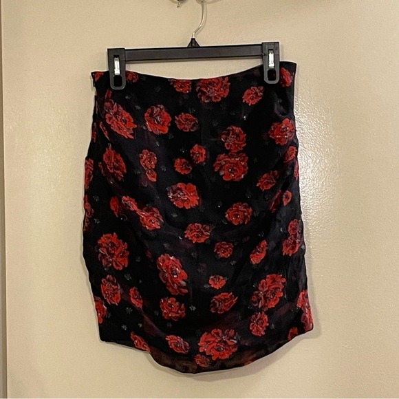 IRO Bootab Ruched Floral Print Fil Coupe Chiffon Mini Skirt in Black - Picture 8 of 11